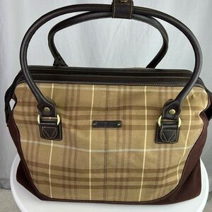 Eddie Bauer Classic Vintage Plaid Traveler Bag Luggage  Leather Trim & H…
